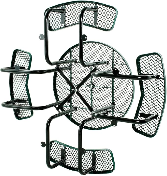 Global Industrial 46" Round Picnic Table, Expanded Metal, Green Thermoplastic Coating, Attached Benches, 1-1/2” Umbrella Pole Hole, Outdoor-Rated, 1000 lb Capacity