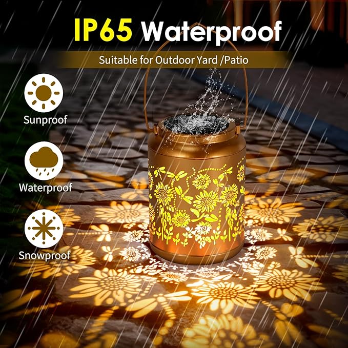 Garden Decor Birthday Gifts for Women, Sunflower Solar Lanterns Outdoor Decoration, Mothers Day Gifts for Mom Grandma, Hanging Solar Lights Outside for Yard, Patio, Backyard, Porch (2 Pack)