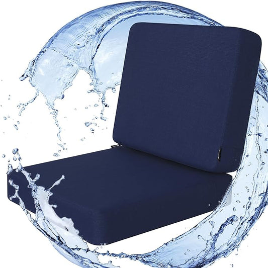 Favoyard Outdoor Deep Seat Cushion Set, 22 x 22 Inch Rainproof & 3-Year Fade Resistant Patio Furniture Cushions, Removable Seat Bottom & Back Cushion Covers with Ties for Chair, Sofa, Couch, Blue
