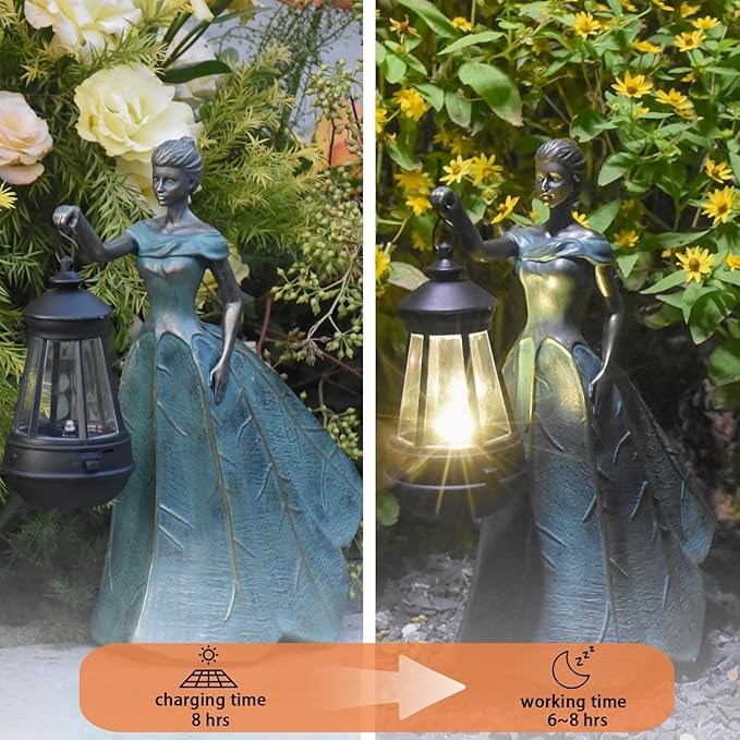 Fairy Garden Statue Solar Garden Decor with Lights for Yard Lawn Decorations Outdoor Patio Fairy Garden Decor Gardening Gifts for Women
