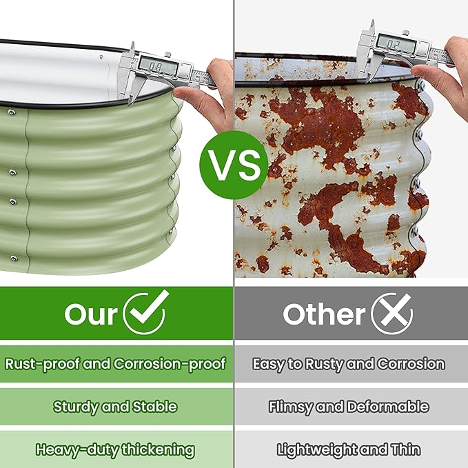 5x2x1.4 Ft Raised Garden Bed, Planter Box Outdoor with Rubber Edge Zinc-Aluminum-Magnesium Stainless Steel Durable Metal Garden Beds Kit for Vegetables, Flowers, Herbs and Succulents, Light Green