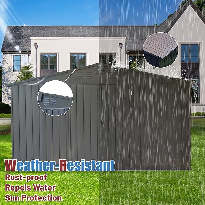 Domi Backyard Storage Shed 11’ x 12.5’ with Galvanized Steel Frame & Windows, Outdoor Garden Shed Metal Utility Tool Storage Room with Lockable Door for Patio(Dark Gray)