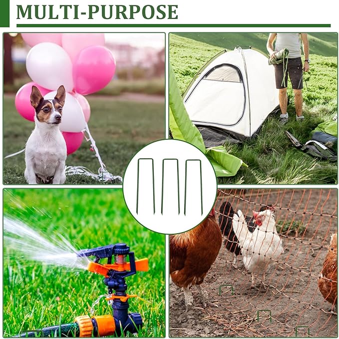 6 Inch Garden Stakes Galvanized Landscape Staples Green U-Type Turf Staples for Artificial Grass Rust Proof Sod Pins Stakes for Securing Yard Fences Weed Barrier Outdoor Wire Cords Tents Tarps 50 Pcs