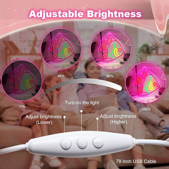 Fish Neon Sign Colorful Fat Headed Fish Neon Light Dimmable LED Neon Light for Wall Decor USB Powered Animal Light Up Sign for Bedroom Ocean Museum Boys And Girls Gifts
