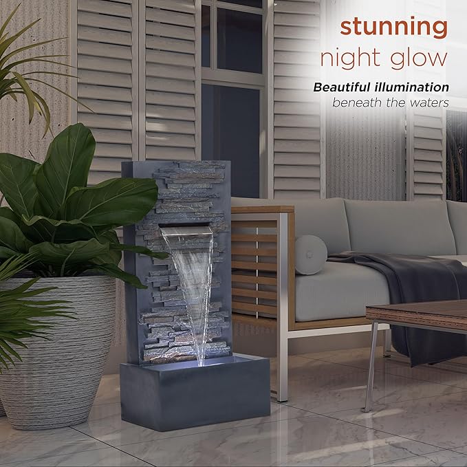 Alpine Corporation CPS194 Outdoor Modern Stainless Steel Geometric Orbs Water Floor Fountain for Patios, Gardens, and Outdoor Decor, 55" H, Brown