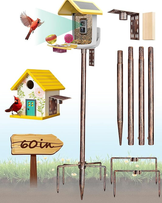 Bird Feeder Pole – 60 Inch Height Bird House Pole with 1-Inch Dia Heavy Duty for Birdfeeders, Feeding Stand with Mount Kit for Outdoor, Slip-Fit Connection, Copper Brushed