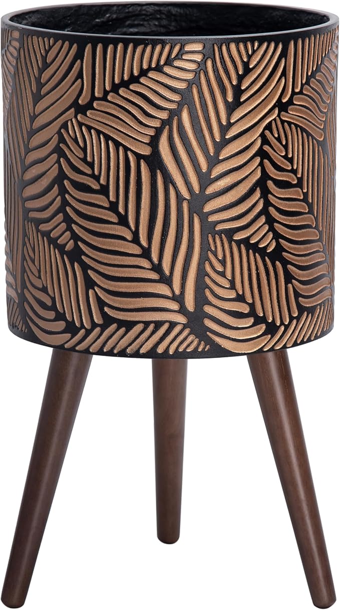 D'vine Dev 12 Inch Planter Pot with Stand, Mid-Century Tall Plant Pot with Legs for Indoor Plants, Large, Bronze/Grey, 88-L-C-6