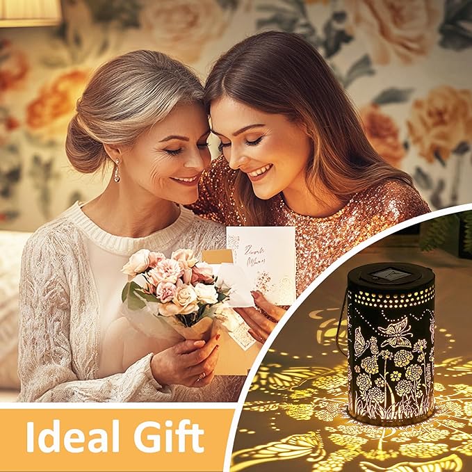 Butterfly Solar Lanterns Outdoor Waterproof, Metal Hanging Lantern for Yard, Patio, Backyard, Porch – Birthday Gifts for Women, Mom, Grandma, Butterfly Garden Decor for Lawn, Pathway, Landscape