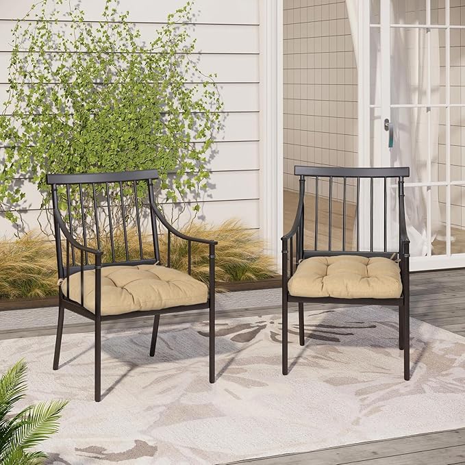 Aoodor 19" x 19" x 5" Tufted Outdoor Chair Cushions, Water Resistant & Fade Resistant Polyester Dining Chair Pads with 2 Straps for Patio Furniture, Set of 2