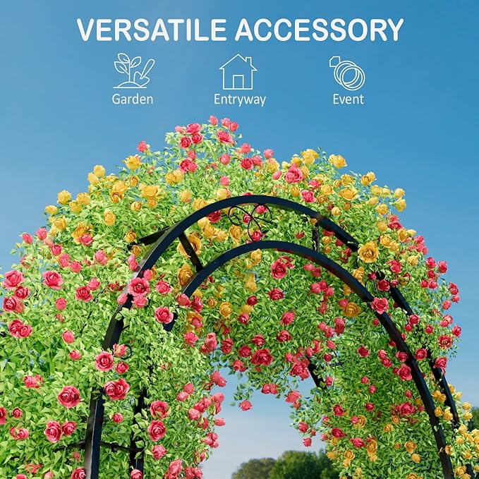 88in Steel Garden Arch Arbor Trellis with Planter Boxes for Climbing Plants Outdoor, Yard, Wide Sturdy Durable Garden Arch for Lawn,Outdoor Wedding Arch(Black)