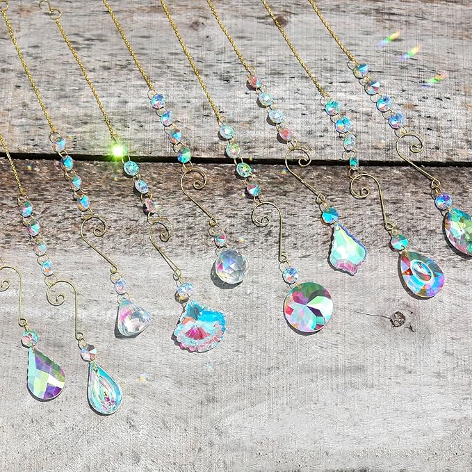 9 Pieces Sun Catchers Indoor Window Crystals Suncatchers for Windows Hanging Ornaments with Chain Colorful Prisms Rainbows Makers Pendants for Home Outdoor Garden Decoration