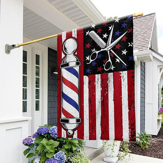 FLAGWIX Barbershop Flag, Barber American Flag - 4th of July Decorations for Home, Inside, Outside, House Flag (29.5" X 39.5") - USA House Garden Flags Premium Polyester, Decorative Outdoor Flags