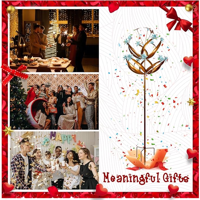 Butterfly Flower Garden Wind Spinner - Large Kinetic Outdoor Metal Wind Sculptures & Spinners Decor for Yard and Garden, Whirligigs Large Wind Spinners for Patio, Lawn, Outside (26" W x 90" H)