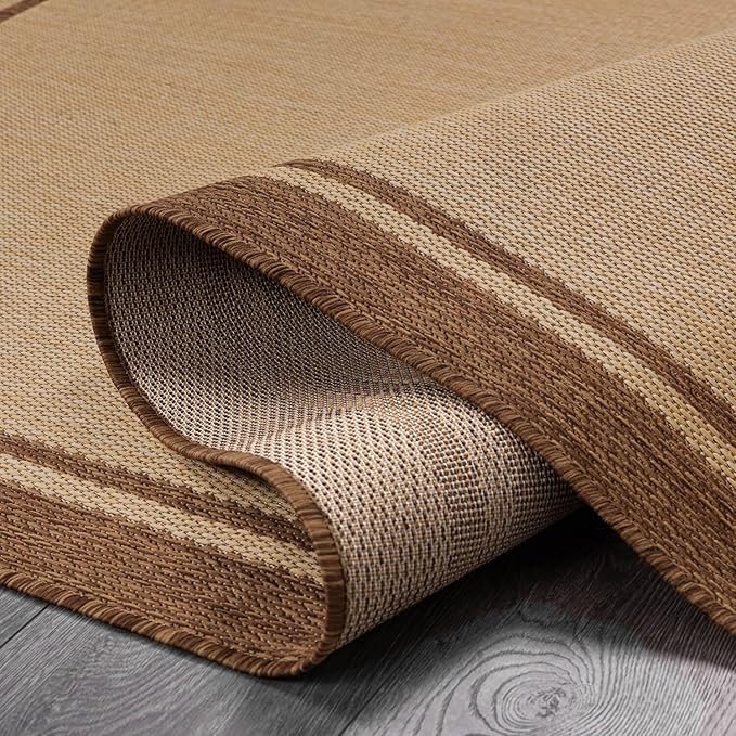CAMILSON Outdoor Rug 5x7 Bordered Natural Brown Modern Area Rugs for Indoor and Outdoor Patios, Kitchen and Hallway Mats, Washable Porch Deck Outside Carpet (Border Jute, 5 x 7)
