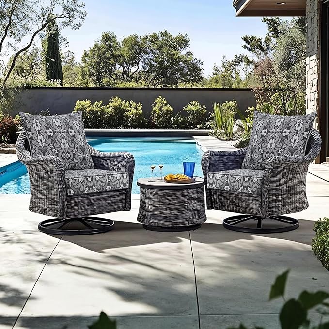 Favoyard Outdoor Seat Cushion 19 x 19 x 3 in Waterproof Pattern Fade Resistant Cover Removable Patio Furniture Cushions Deep Seat & Back Cushion Set with Adjustable Straps for Patio Chair Sofa Couch