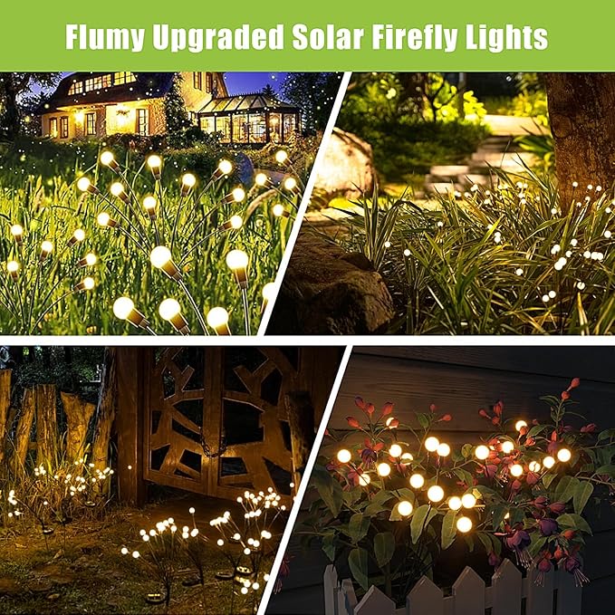 Flumy Solar Lights Outdoor Waterproof 6 Pack, Upgraded Outdoor Firefly Light for Yard Patio Garden Decor, Solar Lights for Outside Gardening Supplies,Gifts for Grandma