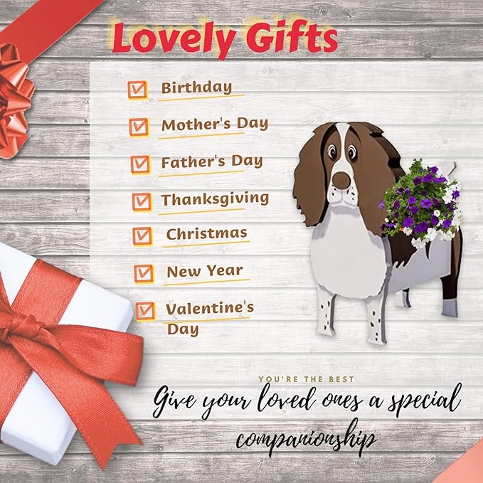 English Springer Spaniel Dog Planter Plant Pots,Cute Garden Dog Flower Planter,Dog Planters Birthday Gifts for Women,Office,Indoor/Outdoor Decor（9.45 * 6.89 * 13.35in）