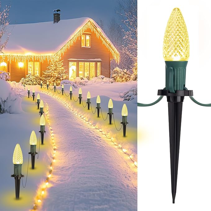Brightown Strawberry C9 Christmas String Lights Outdoor - 25.7 Feet 20 LED Pathway Lights, Connectable C9 Walkway, Waterproof Outdoor Decoration for Lawn Outside, Warm White