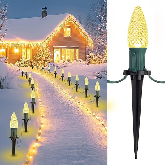 Brightown Strawberry C9 Christmas String Lights Outdoor - 25.7 Feet 20 LED Pathway Lights, Connectable C9 Walkway, Waterproof Outdoor Decoration for Lawn Outside, Warm White