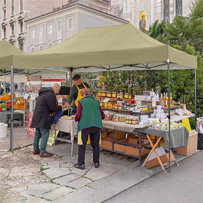 COBIZI 10x15 Heavy Duty Pop up Canopy Tent with 4 sidewalls Commercial Outdoor Canopy Wedding Party Tents for Wedding All Season Wind & Waterproof Gazebo with Carry Bag, Khaki(Frame Thickened)