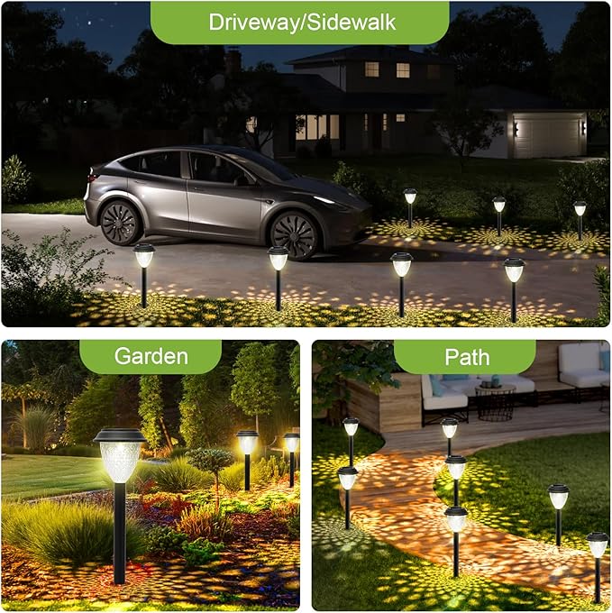 GOODFOEVER Solar Pathway Lights Outdoor, 16 Pack Solar Powered Garden Lights Waterproof, Auto On/Off Solar Yard Light for Lawn Patio Walkway Driveway Decor Landscape Lighting