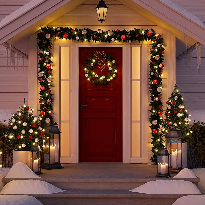 8 Pcs Battery Operated String Lights Outdoor String Lights 33 ft 100 LED Warm White Wire Green Battery Operated Fairy Lights with 8 Modes for Christmas Garden Patio Tree Decorations(8 Pcs,33 ft)