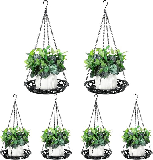 Enhon 6 Pack Plant Hanger, 12 Inch Metal Hanging Planter for Indoor Outdoor Plants, Classy Glossy Black Decorative Hanging Plant Shelf for Window Wall Ceiling Home Decor