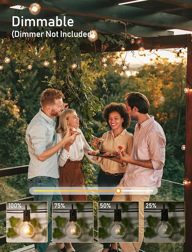 Brightown Outdoor String Lights 25FT G40 Globe Patio Lights with 27 Edison Glass Bulbs(2 Spare), Waterproof Connectable Hanging Light for Backyard Porch Balcony Party Decor, E12 Socket Base, Black