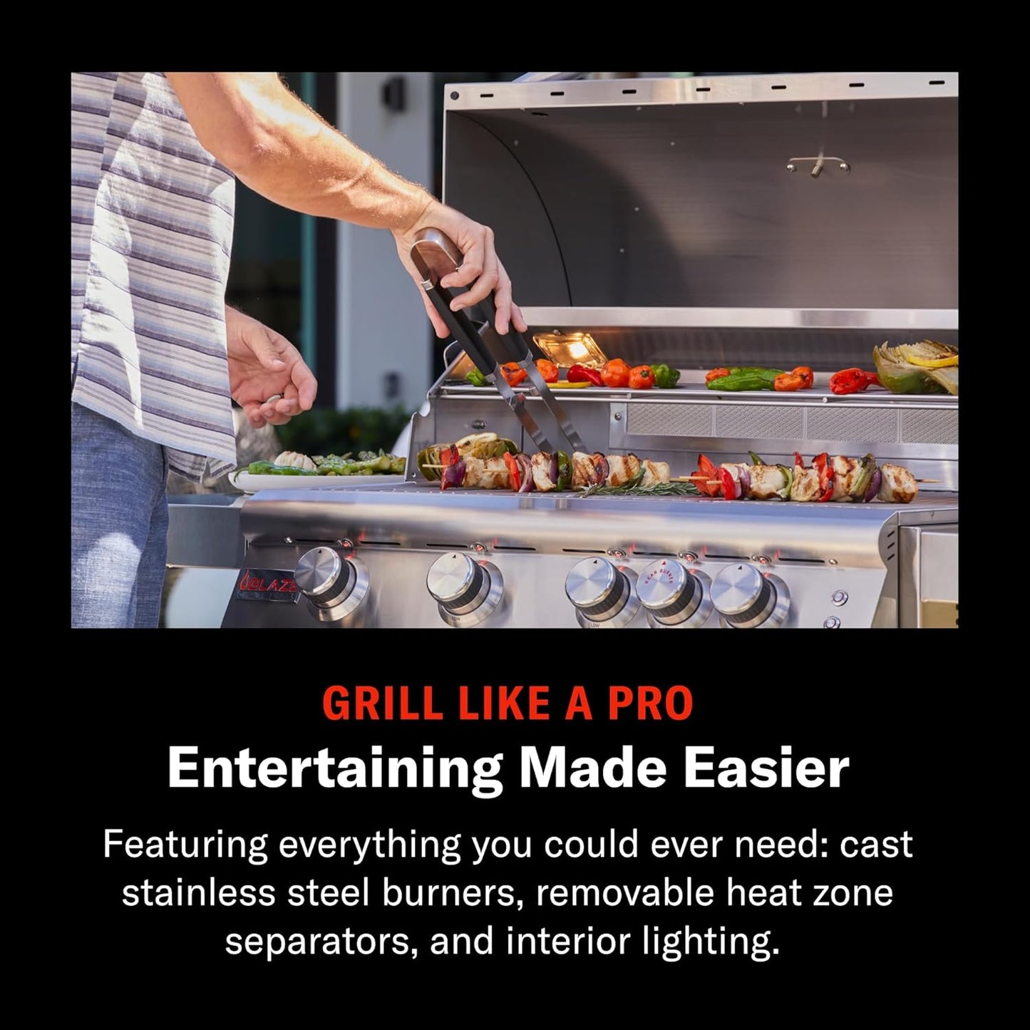 Blaze Outdoor Grill | 32-Inch Stainless Steel Propane BBQ Grill | 4 Burner Barbecue | Premium Outdoor Kitchen Grilling | Rear Infrared Burner & Grill Lights | BLZ-4LTE2-LP