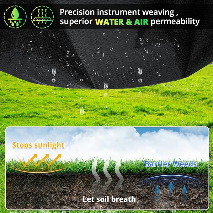 6FT x 300FT Weed Barrier Landscape Fabric, 3.2oz Heavy Duty Woven Geotextile with 60 U-Shaped Pegs & Pre-Printed Cutting Lines, Ground Cover Colth Garden Bed Liner for Landscape, Driveway, Greenhouse
