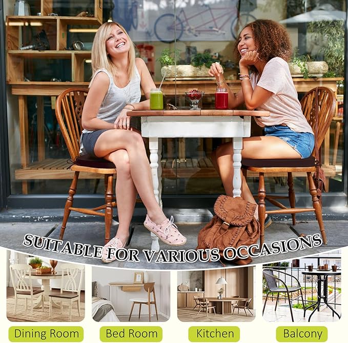 Chair Cushions for Dining Chairs, Indoor Chair Cushions with Ties，Waterproof Chair Pads Set of 6, Brown, 17x16x2.5 Inch