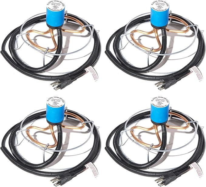 Farm Innovators H-439 1000 Watt Cast Aluminum Submergible Water Tank Deicers with Chew Proof Cords and Self Regulating Thermostats, Silver (4 Pack)