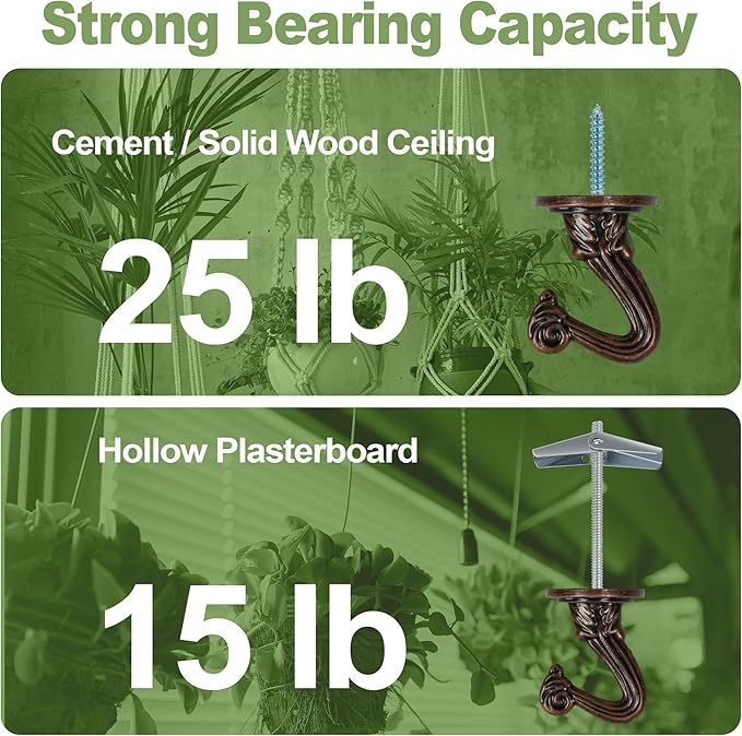Ceiling Swag Hook Sets - Heavy Duty Hooks with Mounting Hardware for Hanging Plant, Ceiling or Extender Chains - Easy Install with Screws/Brackets