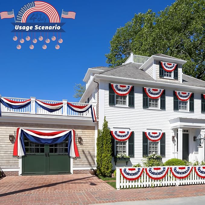 Americana Bunting Flags Outdoor 2x4 Ft,Pleated Fan Flag with Embroidered Stars,Red White and Blue Decorations for 4th of July Independence Day Memorial Day Patriotic Decorations (Set of 5)