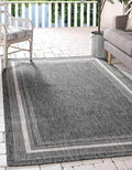 Unique Loom Outdoor Border Collection Area Rug - Soft Border (5' 3" x 8' Rectangle, Black/ Ivory)