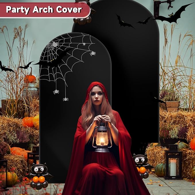 Hemmotop Wedding Arch Backdrop Cover, Set of 2 (7.2ft, 6ft), 2 Sided Stretchy Spandex Fitted Balloon Arch Stand Backdrop for Birthday Party, Baby Shower, Black