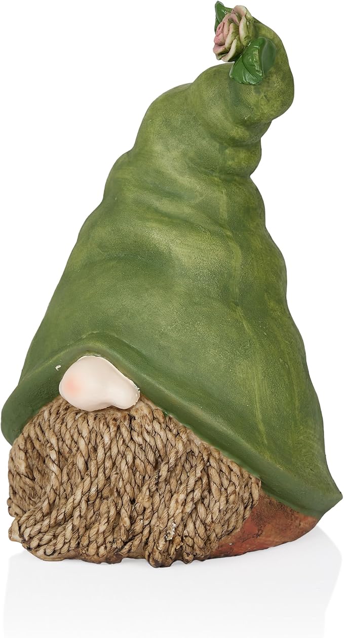 Alpine Corporation QWR1440 Gnome Head with Sculpted Rope Beard and Flower on Hat, Playful Décor for Garden & Patio, 10" H, Green