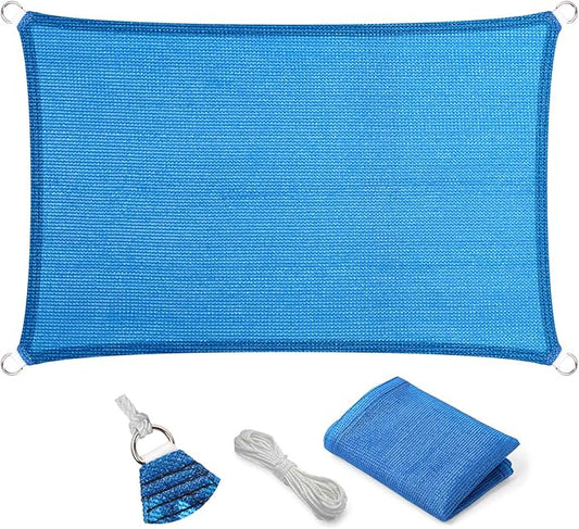 Eden's Decor Straight Flat-Edged Sun Shade Sail Rectangular 12' x 13' Blue UV-Blocking Outdoor Canopy Fabric Cloth Awning for Pergola Patio Garden Backyard Custom Size