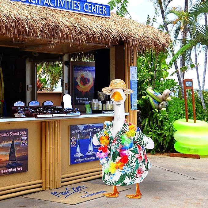 Goose Outfit Lawn Goose Porch Clothing Outfits for Yard Summer Luau 23'' Lawn Outdoor Decoration(Hawaiian Style)