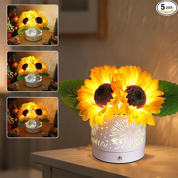 Sunflower Lamp Gifts for Womens Mom Friends Her Christmas Birthday Gifts, Perfect Valentines Mother's Day Ideal for Bedroom Home Coffee Shop Decor Gift, Rechargeable Cordless Touch Table Lamp