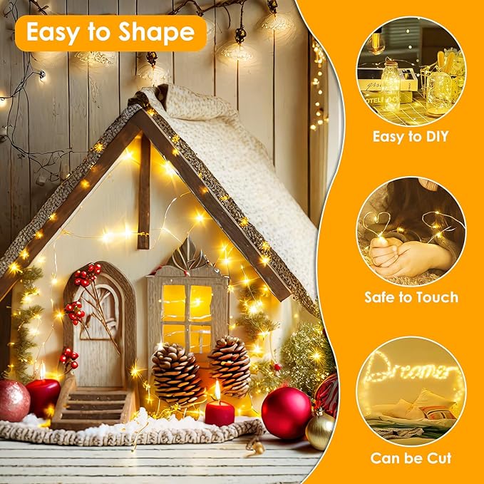 66Ft 200 LED Fairy Lights Plug in, Waterproof String Lights Outdoor & Indoor 8 Modes Christmas Light Bedroom Decor, Timer Twinkle Lights for Girl's Room Garden Party Christmas Decorations (Warm White)