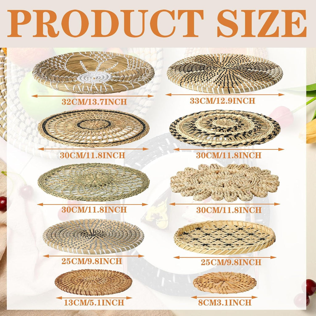 Tatuo 11 Pcs Boho Wall Basket Decor Decorative Bulrush Woven Basket Wall Decor Art Round Farmhouse Hanging Baskets for Kitchen Rustic Home Summer Decorations, Multi Sizes(Vivid)