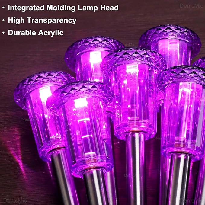 DenicMic Solar Lights Outdoor Pathway Lights LED Waterproof Acrylic Lamp Head Stainless Steel Stake for Yard Garden Landscape Path Walkway Driveway Patio Lawn (Purple 10Pack)