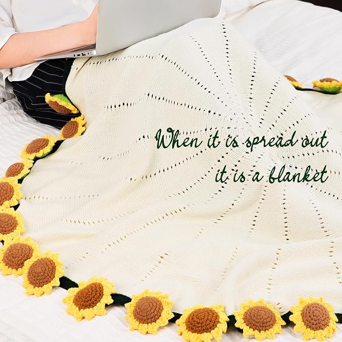 Sunflower Gifts for Women-Teacher Appreciation Gifts-Sunshine Teacher Friend Mom Sister Grandma Birthday Retirement Gifts,Thank you,Get well, Sunflower Crochet Flower Bouquet Blanket 43 Inches