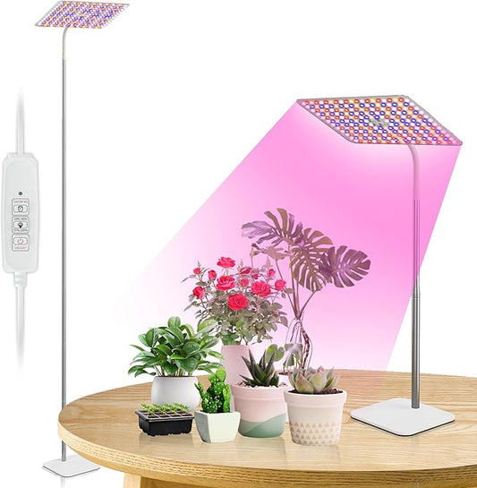 BESTVA 36W Grow Lights with Stand, Full Spectrum LED Plant Light, 12-59 Inch Height Adjustable Growing Lamp with Auto On/Off Timer 4H/8H/12H, 4 Dimmable Brightness