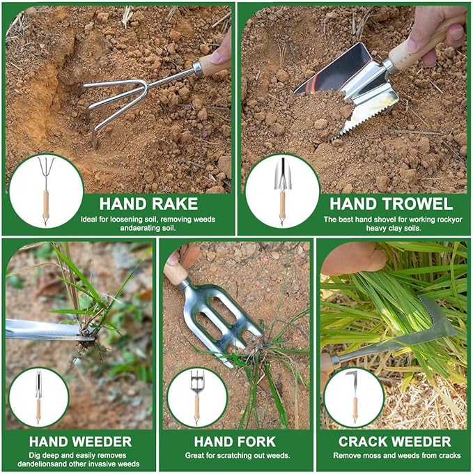 9-Piece Premium Gardening Tool Set for Women - Heavy Duty Stainless Steel Rust-Proof Tools with Fashion Storage Tote | Perfect Gardening Gifts for Mom, Mother's Day, Birthday & Outdoor (Green)