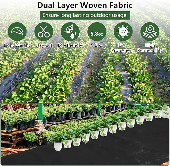 Broadfashion Woven Landscape Fabric 5.8oz, 3 x 300FT Weed Fabric Barrier, Double Layer, Garden Fabric Weed Barrier, Weed Control Fabric Ground Cover, Gardening Mat for Garden Beds, Landscaping