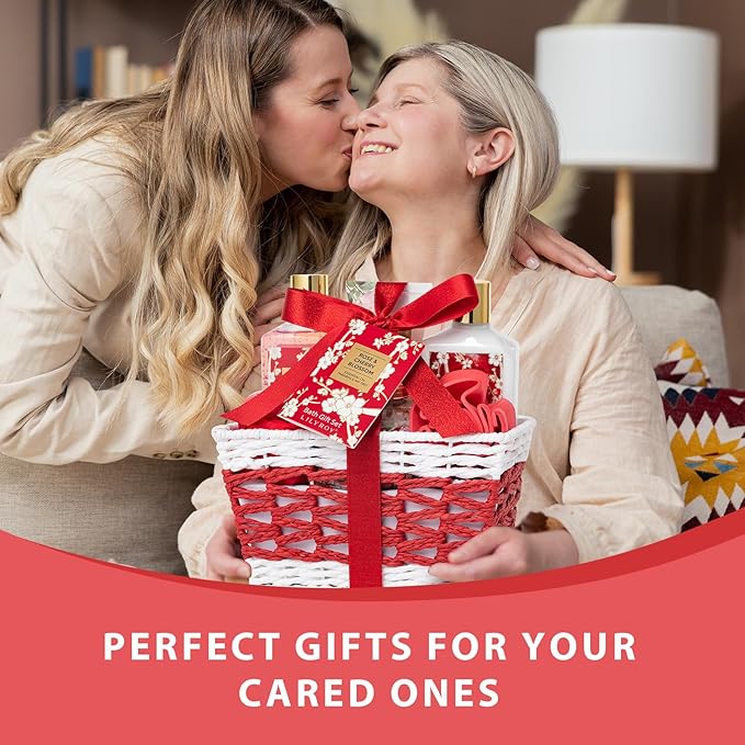 Christmas Gifts for Women - 9 Pcs Rose Bath and Body Gift Basket Set for Women, Spa Gift Set with Shower Gel | Pampering Gifts for Valentine's, Birthday, Mothers Day Gifts for Mom, Gift Sets for Her