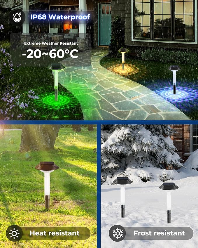 Color Changing Solar Pathway Lights - 10 Pack IP68 Waterproof Outdoor Solar Lights with 7 RGB Lighting Modes for Yard, Garden, Walkway, Pathway, Backyard, Lawn, Landscape Decoration