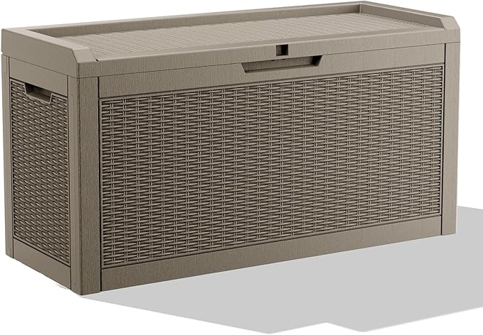 DRATO 60 Gallon Deck Box, Waterproof Resin Large Outdoor Storgae Box for Patio Furniture, Patio Cushions, Gardening Tools, Pool and Sports Supplies, Lockable